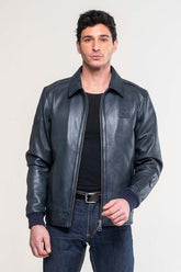 Leather jacket Jacky Ickx "Jacky" navy blue Men